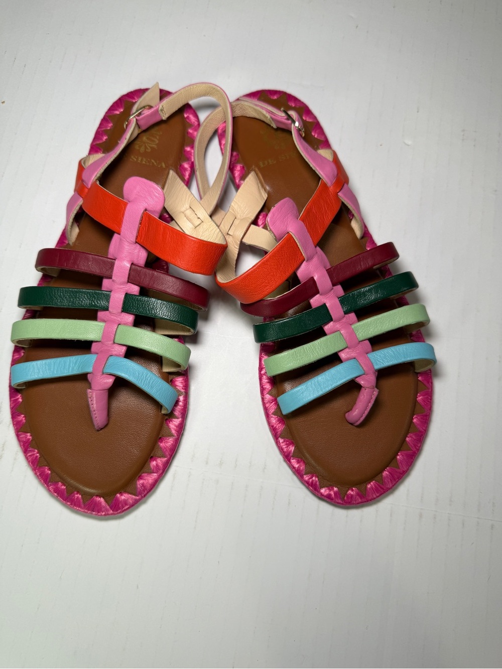 Multicolor Strappy Women's Sandals - Pink, Red, Green, Blue Accents eu 38 us 7.5